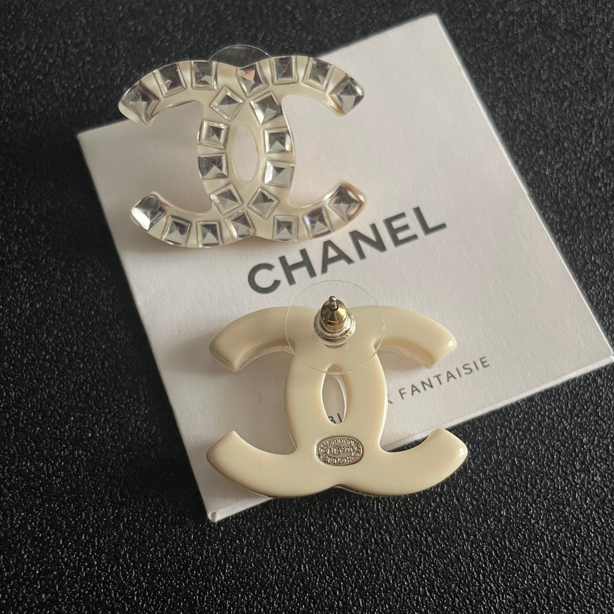 Double-C Emblem Crystal-Accent Stud Earrings – Design 057 main product view