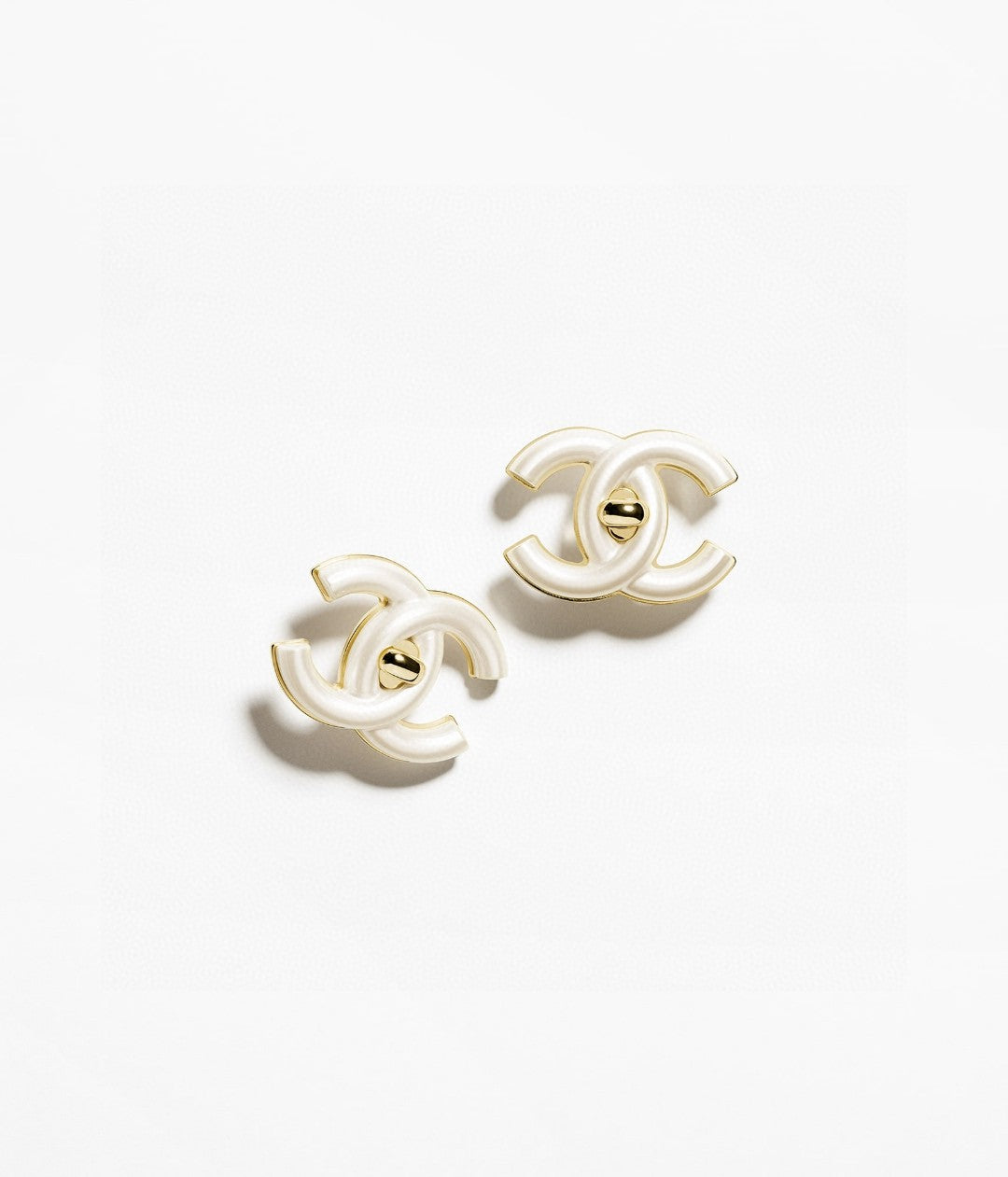 Double-C Emblem Stud Earrings in Polished Metal-Tone – Design 379 main product view