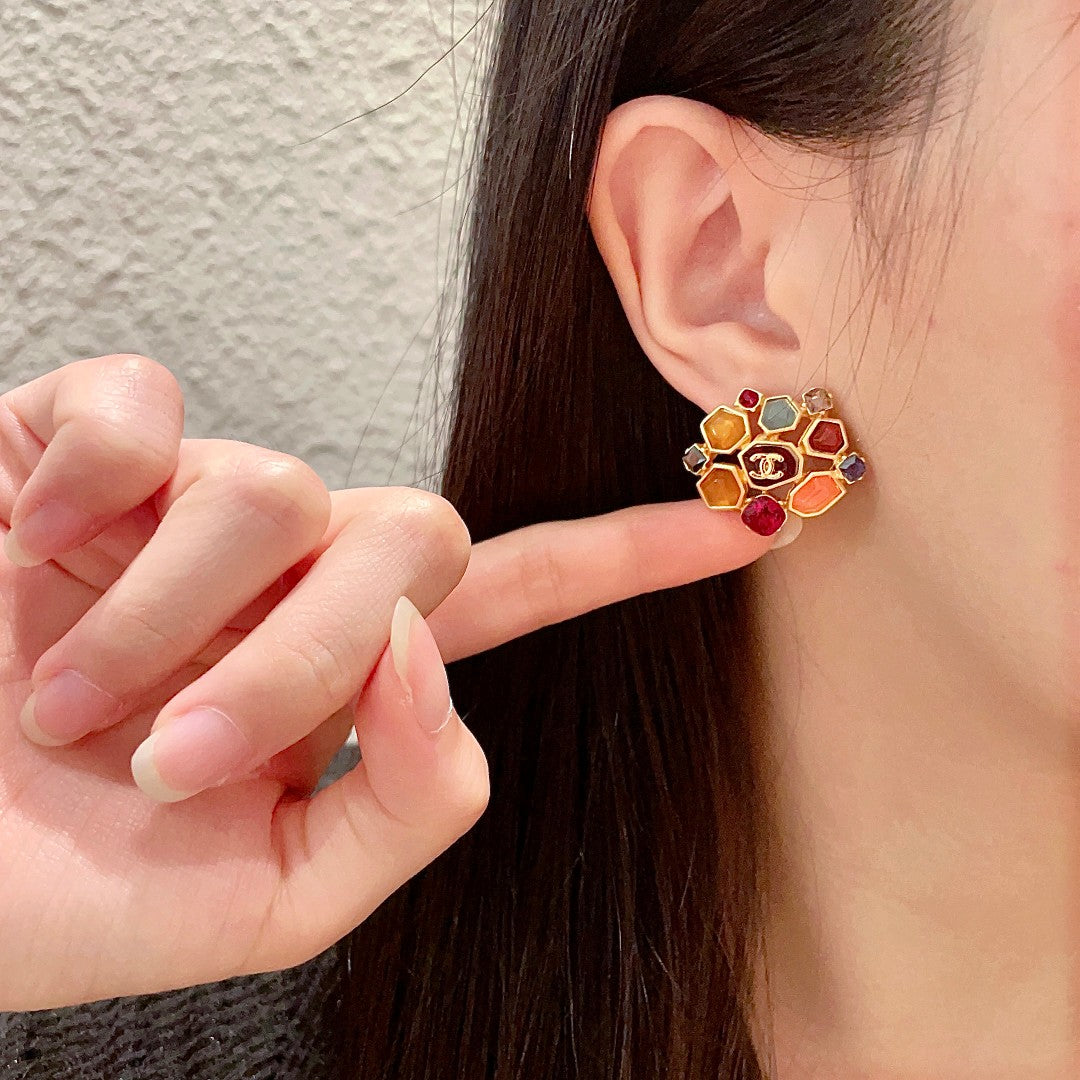 Double-C Emblem Crystal-Accent Stud Earrings – Design 056 front product view