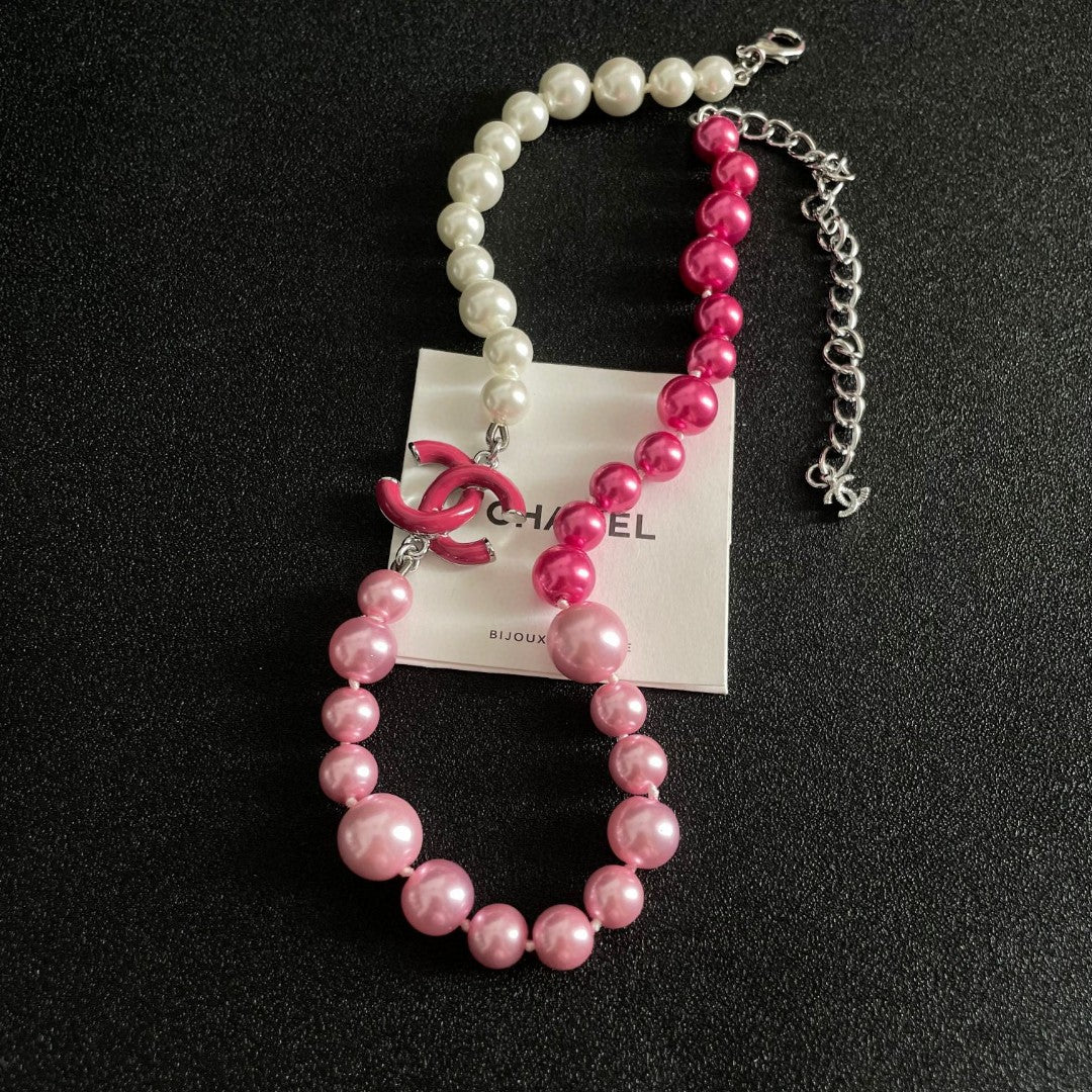 Double-C Emblem Pearl-Detail Pendant Necklace – Pearl Detail – Design 116 styled product view