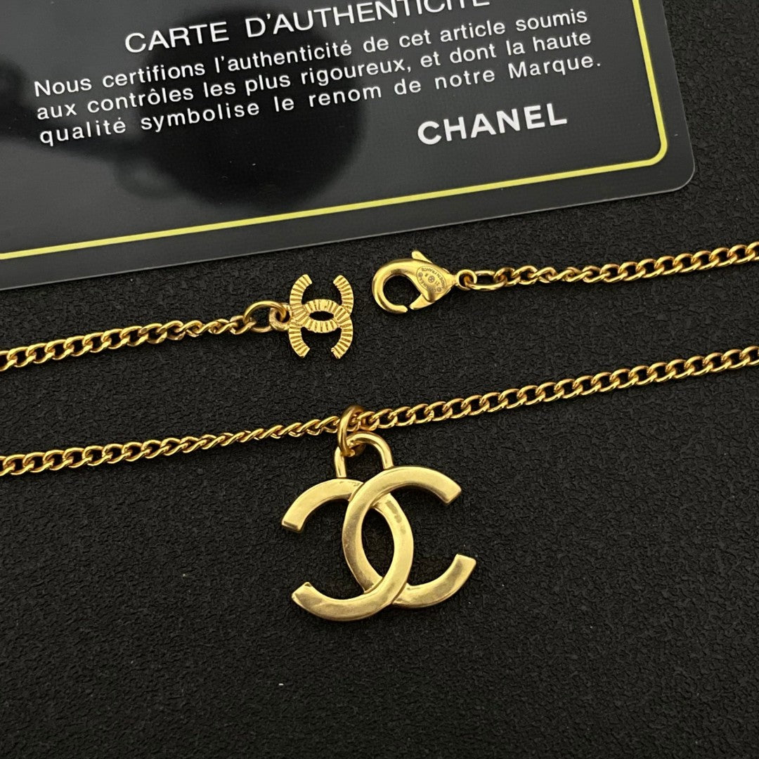 Double-C Emblem Pendant Necklace in Polished Metal-Tone – Design 072 main product view