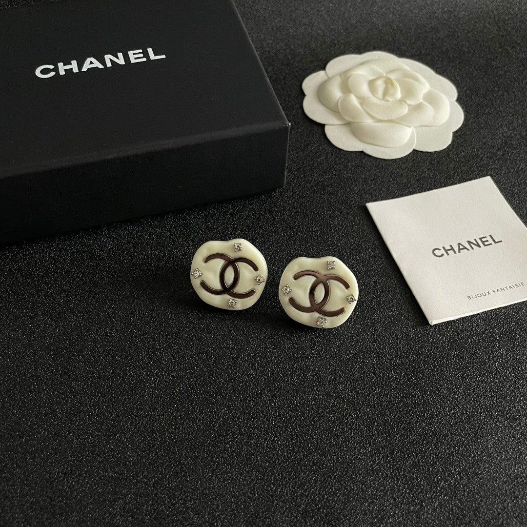 Double-C Emblem Crystal-Accent Stud Earrings – Design 051 styled product view