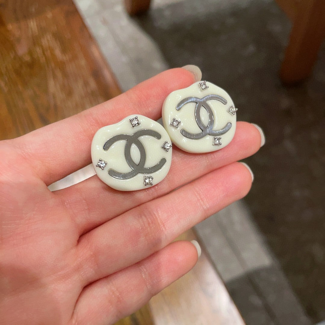 Double-C Emblem Crystal-Accent Stud Earrings – Design 051 main product view