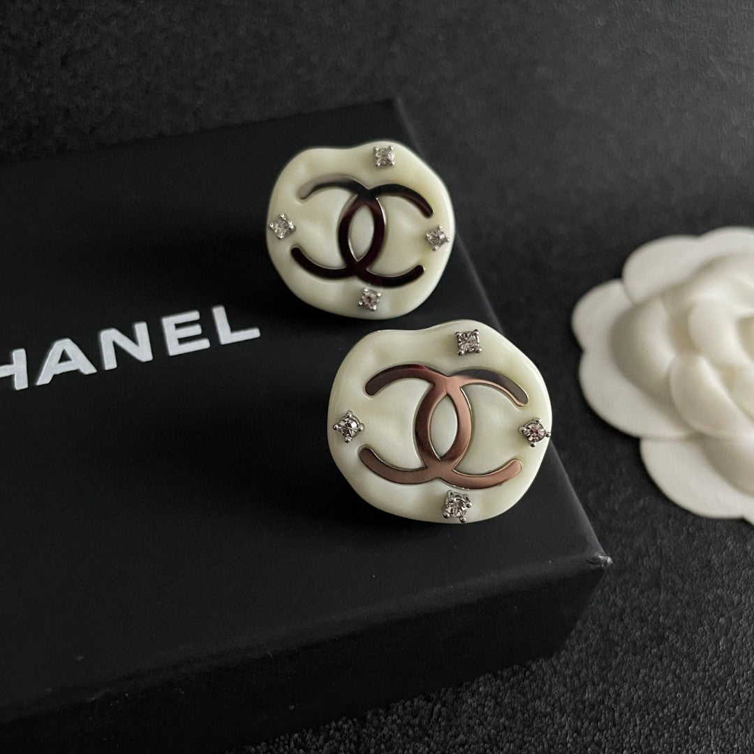 Double-C Emblem Crystal-Accent Stud Earrings – Design 051 detail view