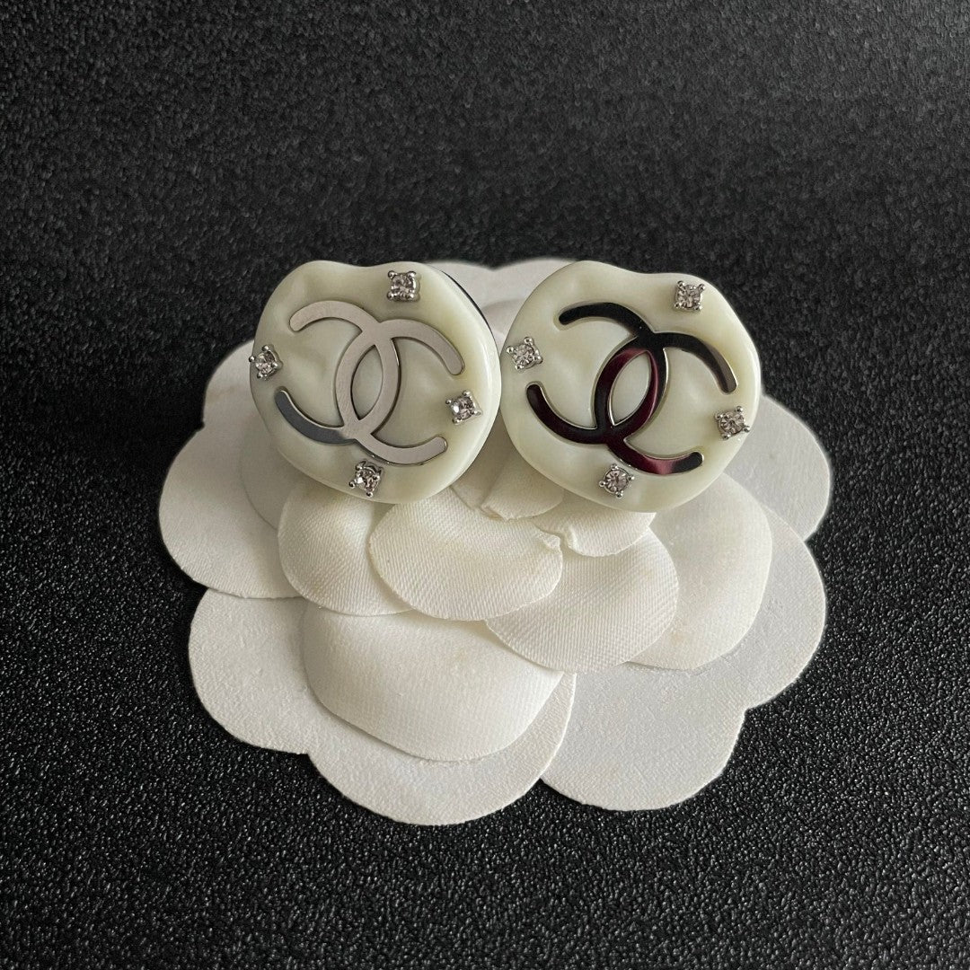 Double-C Emblem Crystal-Accent Stud Earrings – Design 051 front product view