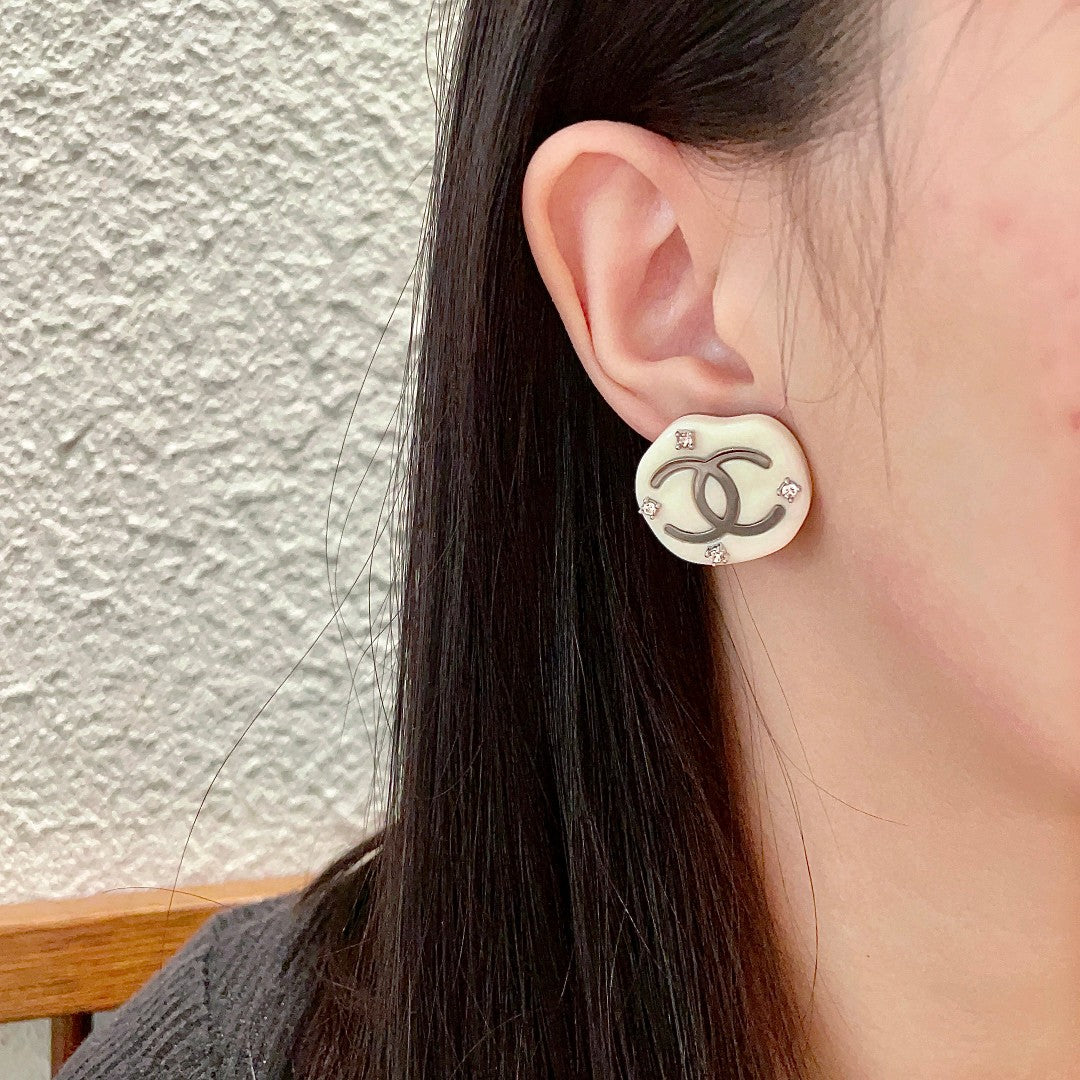 Double-C Emblem Crystal-Accent Stud Earrings – Design 051 front product view