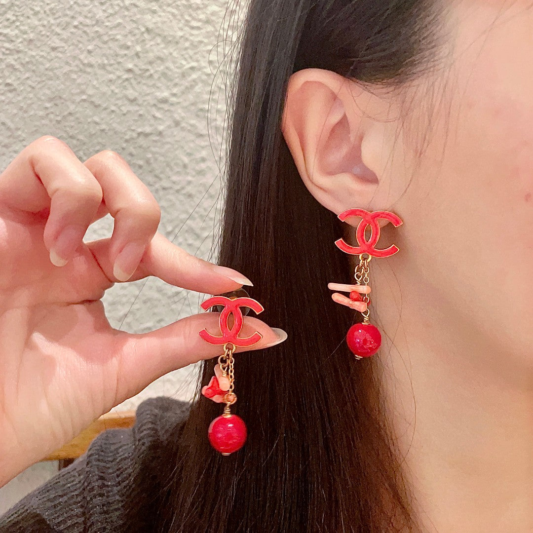 Double-C Emblem Statement Earrings in Polished Metal-Tone – Design 061 main product view