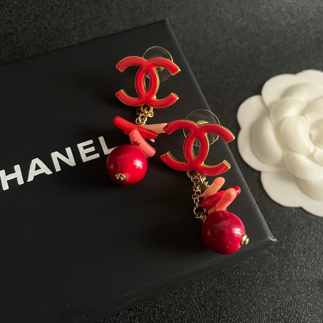 Double-C Emblem Statement Earrings in Polished Metal-Tone – Design 061 detail view