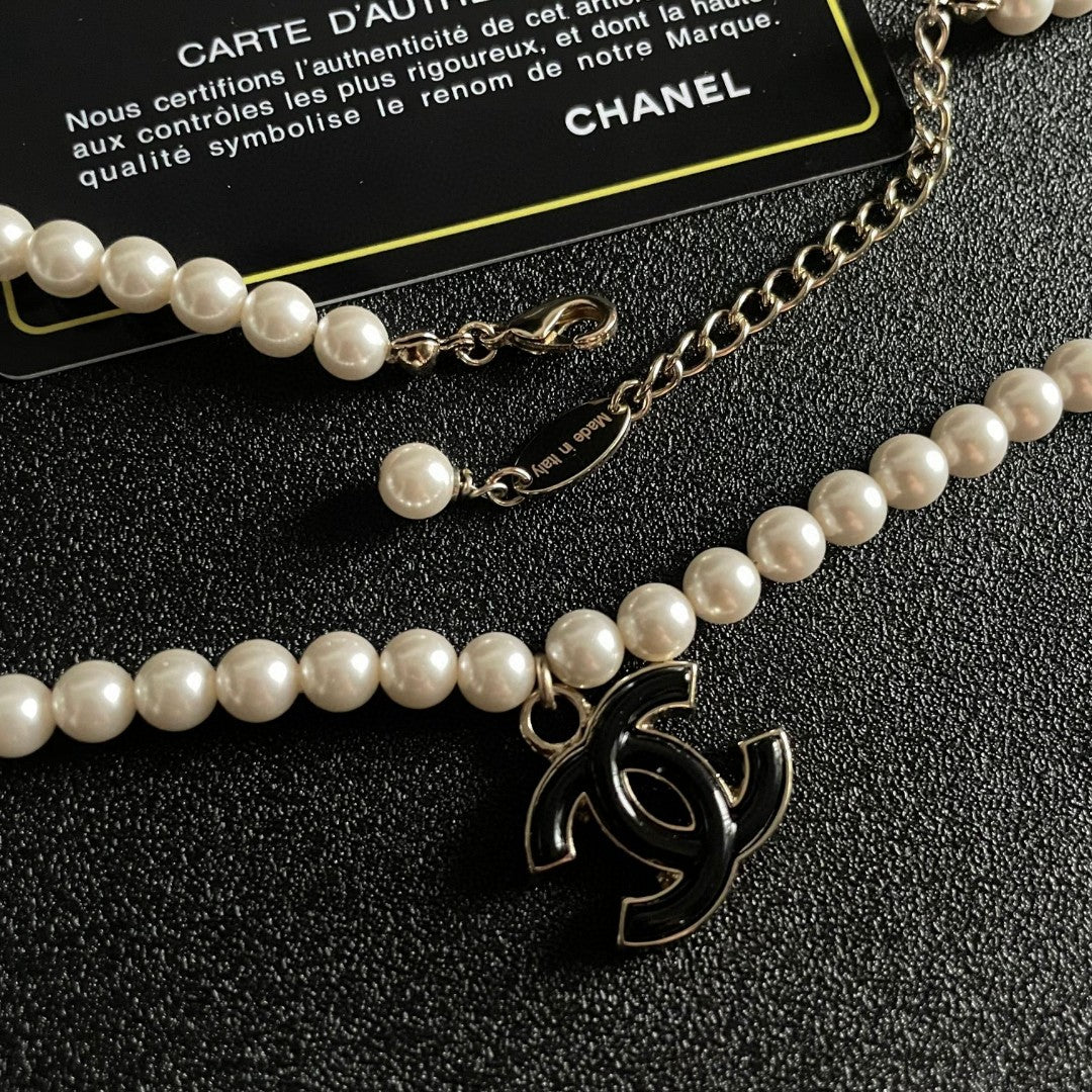 Double-C Emblem Pearl-Detail Pendant Necklace – Pearl Detail – Design 108 main product view