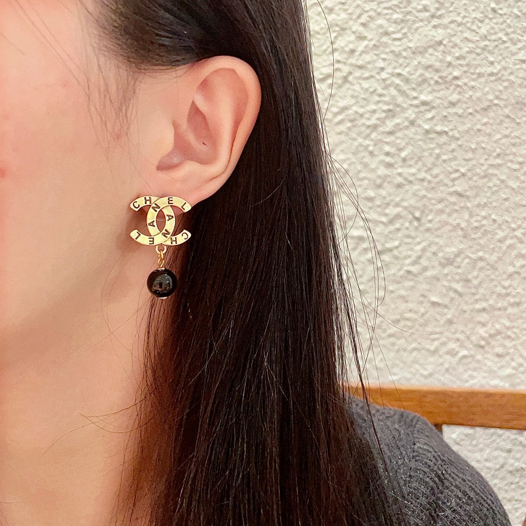 Double-C Emblem Statement Earrings in Polished Metal-Tone – Design 059 detail view