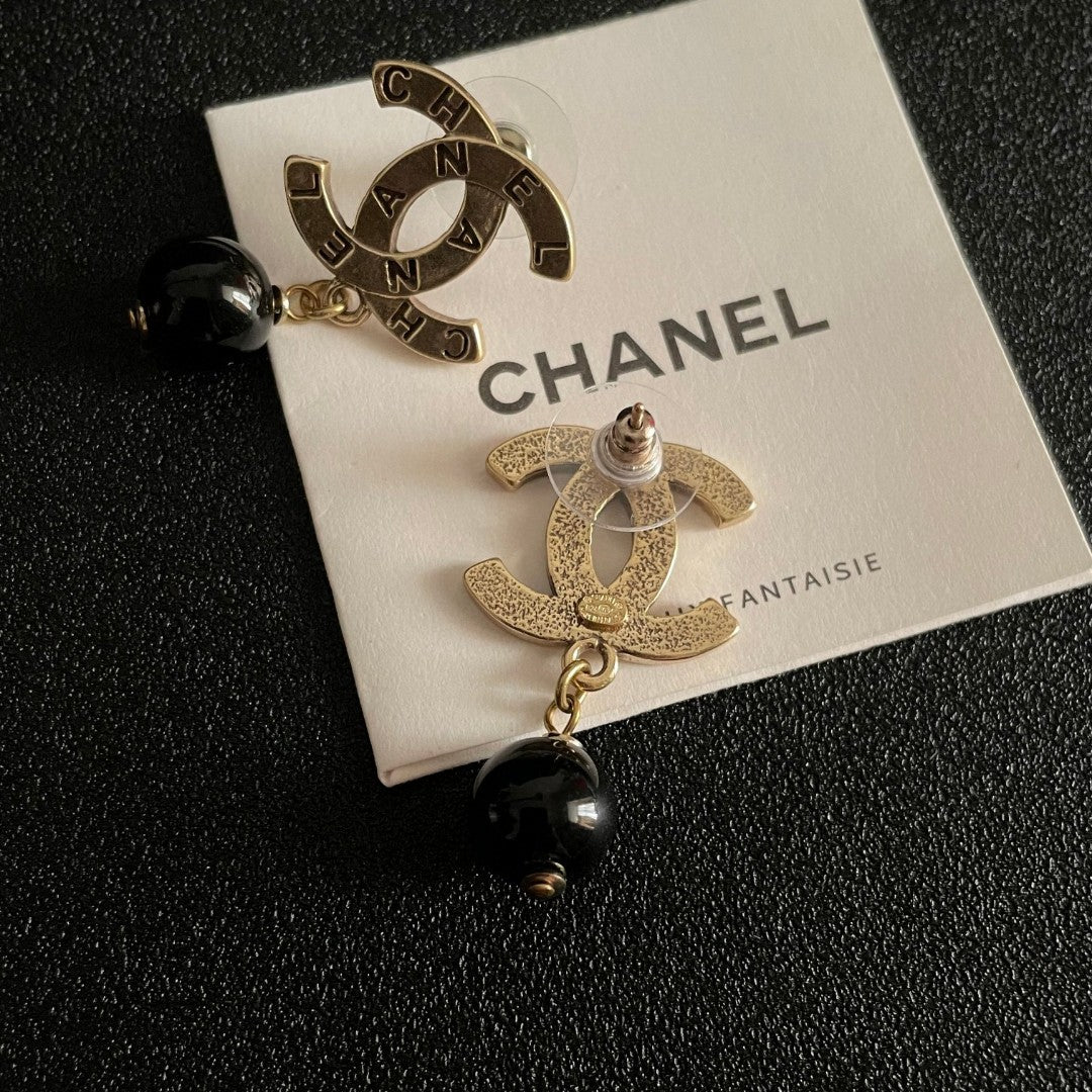 Double-C Emblem Statement Earrings in Polished Metal-Tone – Design 059 main product view