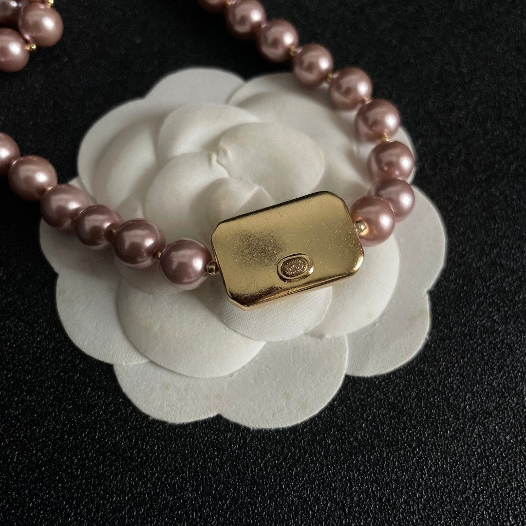 Double-C Emblem Pearl-Detail Pendant Necklace – Pearl Detail – Design 101 front product view