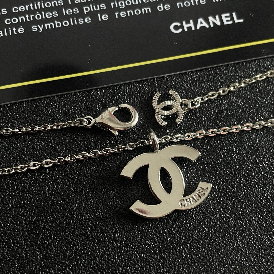 Double-C Emblem Pendant Necklace in Polished Metal-Tone – Design 057 main product view