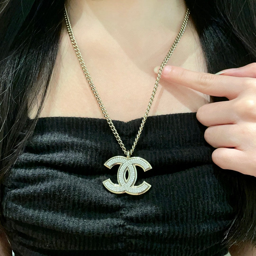 Double-C Emblem Crystal-Accent Pendant Necklace – Design 045 side detail