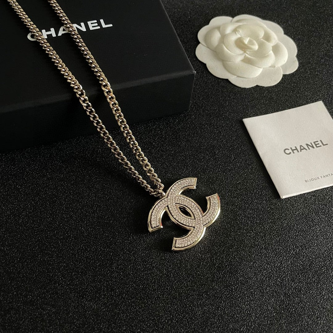 Double-C Emblem Crystal-Accent Pendant Necklace – Design 045 front product view