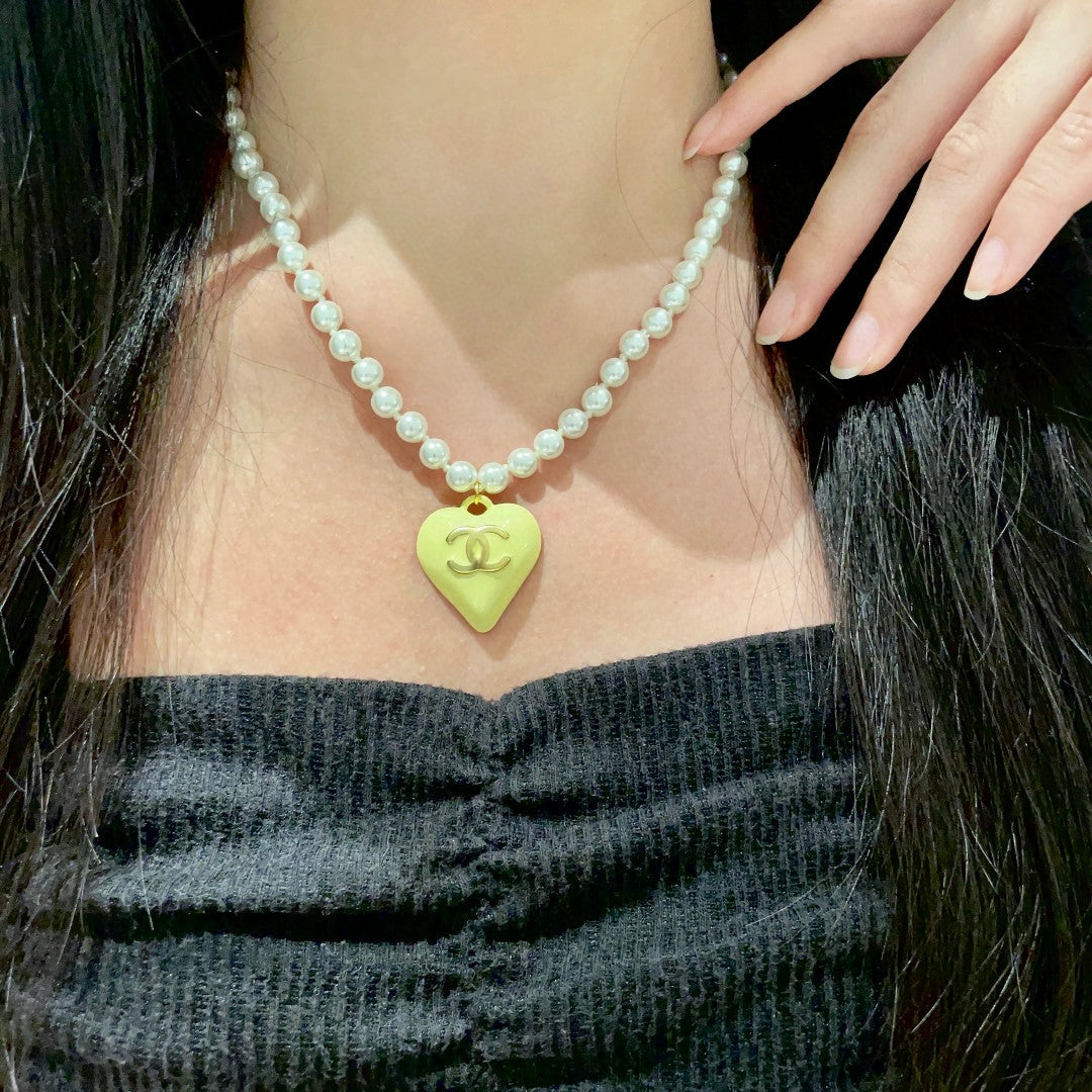 Double-C Emblem Pearl-Detail Pendant Necklace – Pearl Detail – Design 106 main product view