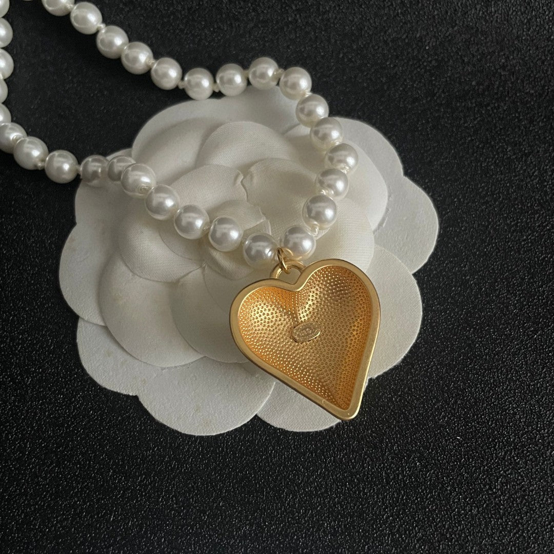 Double-C Emblem Pearl-Detail Pendant Necklace – Pearl Detail – Design 106 front product view