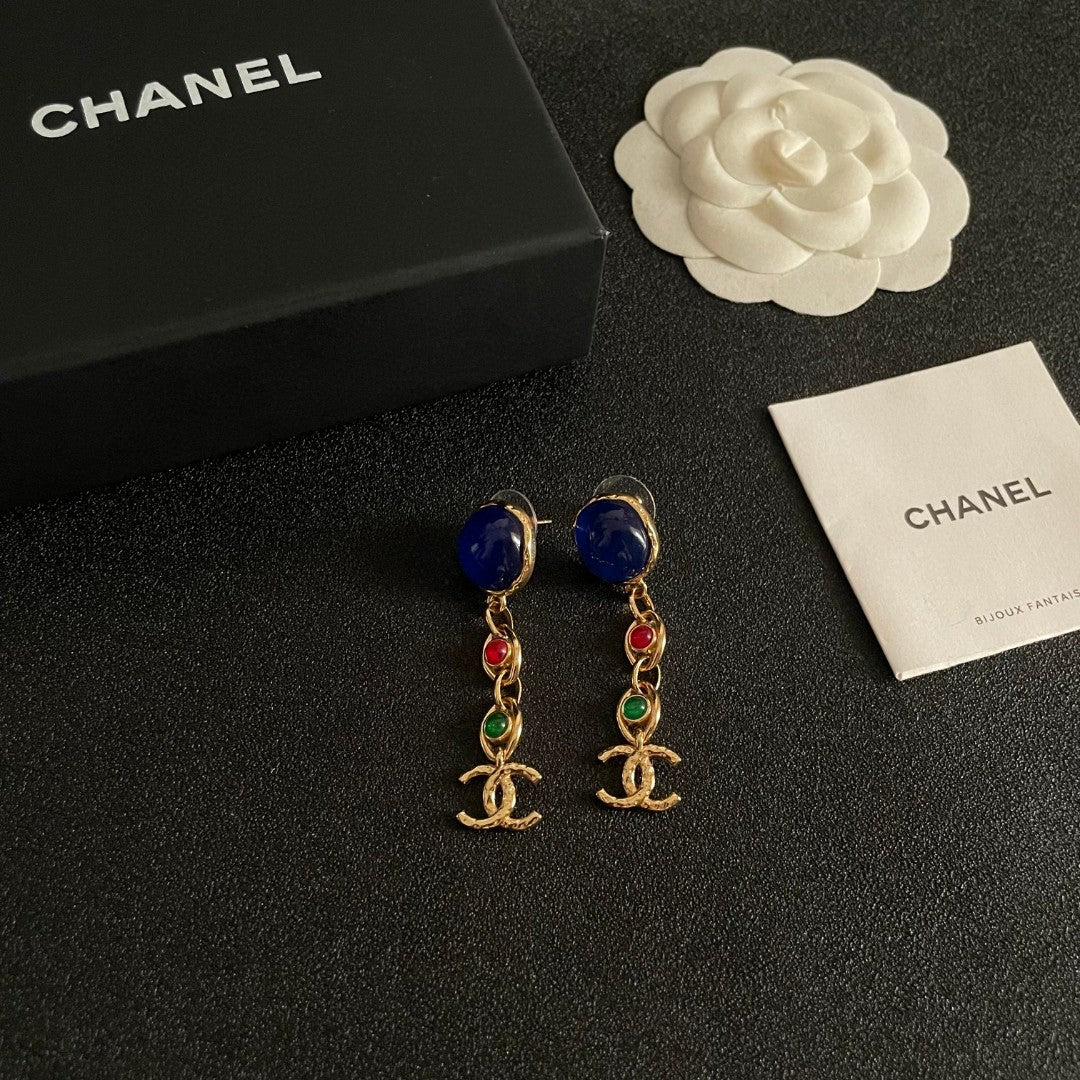 Double-C Emblem Statement Earrings in Polished Metal-Tone – Design 046 styled product view