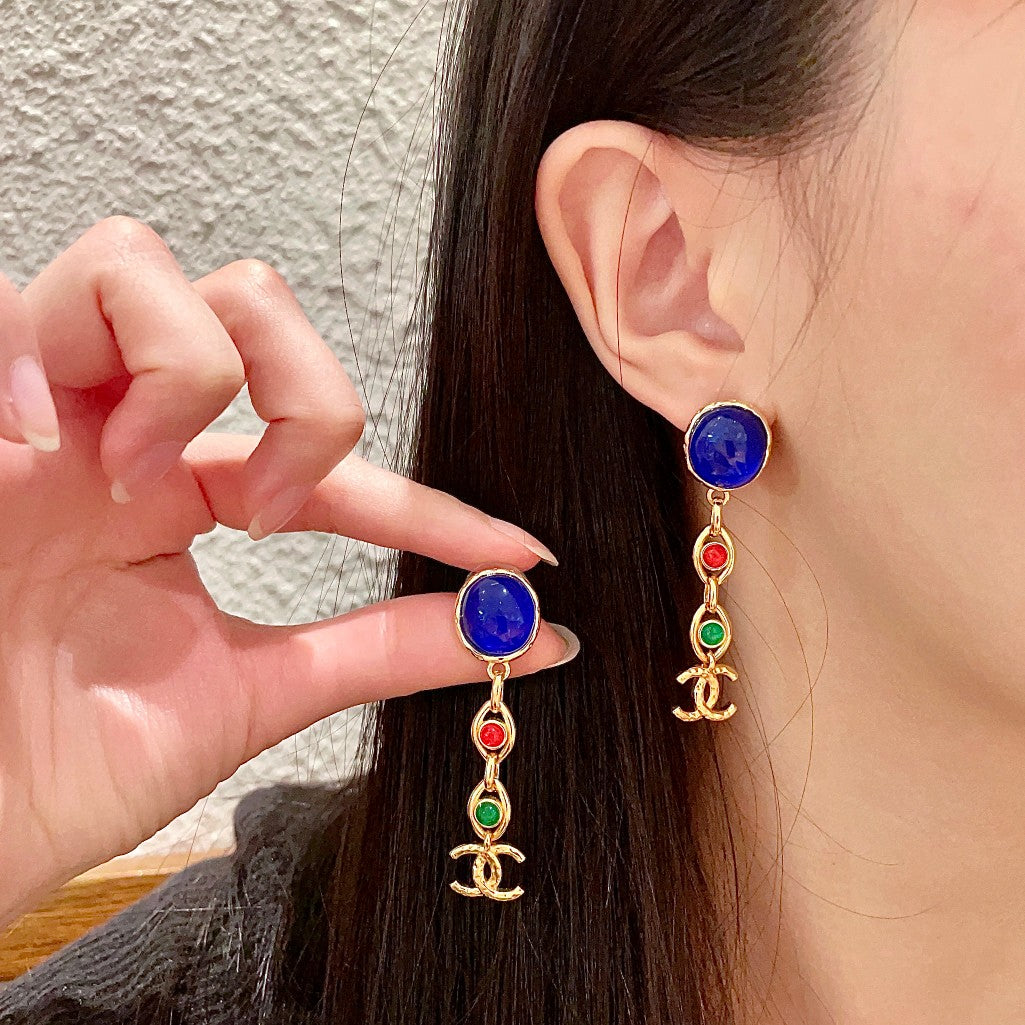 Double-C Emblem Statement Earrings in Polished Metal-Tone – Design 046 main product view