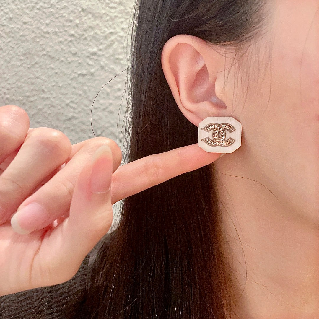 Double-C Emblem Crystal-Accent Stud Earrings – Design 042 front product view