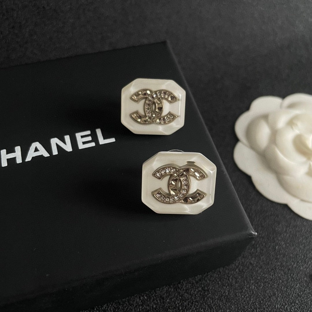 Double-C Emblem Crystal-Accent Stud Earrings – Design 042 detail view