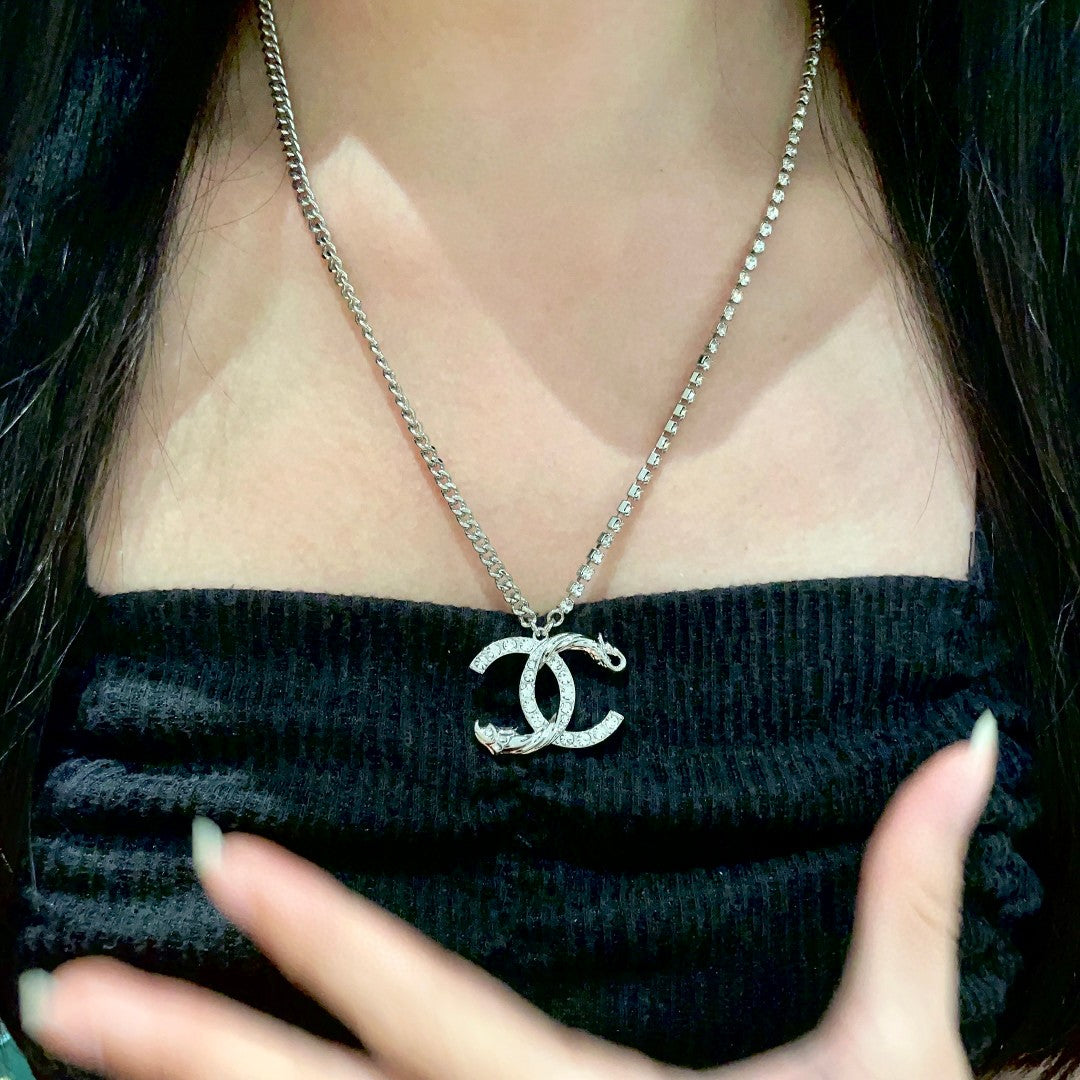 Double-C Emblem Crystal-Accent Pendant Necklace – Design 040 front product view