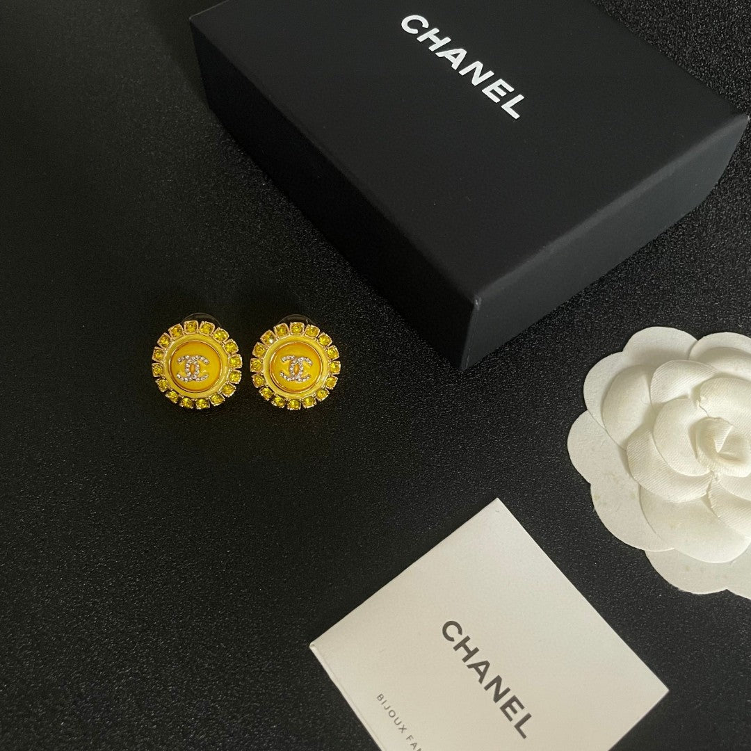 Double-C Emblem Pearl-Detail Stud Earrings – Pearl Detail – Design 017 styled product view
