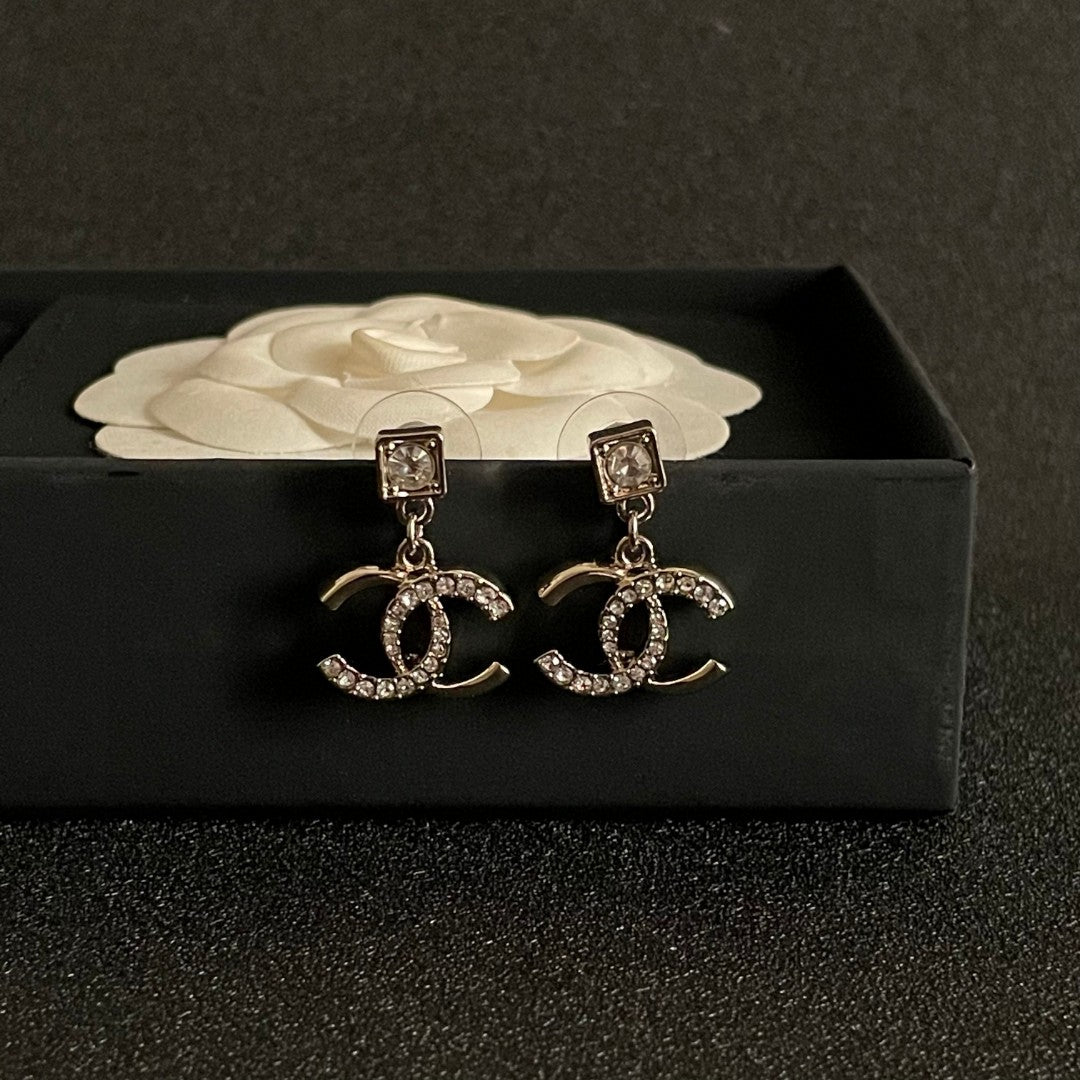 Double-C Emblem Crystal-Accent Statement Earrings – Design 023 detail view