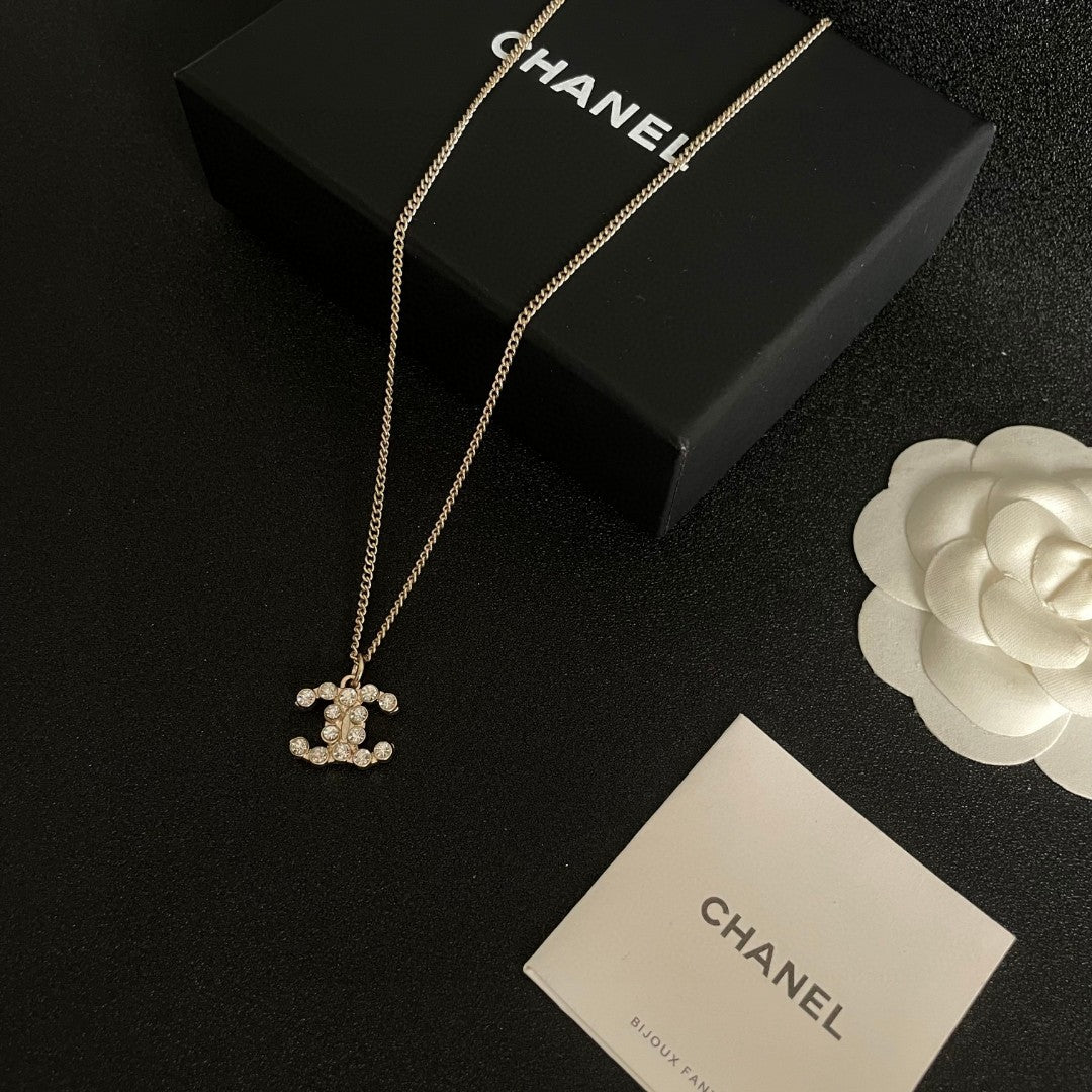 Double-C Emblem Crystal-Accent Pendant Necklace – Design 038 close-up detail