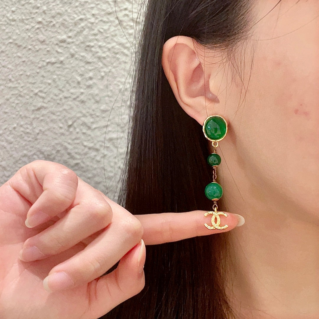 Double-C Emblem Statement Earrings in Polished Metal-Tone – Design 037 front product view
