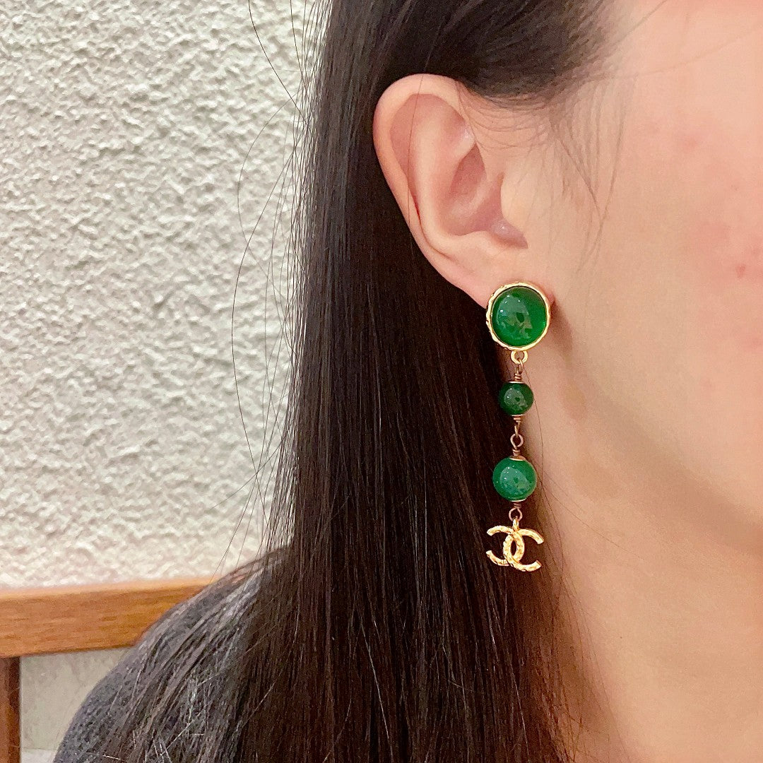 Double-C Emblem Statement Earrings in Polished Metal-Tone – Design 037 detail view