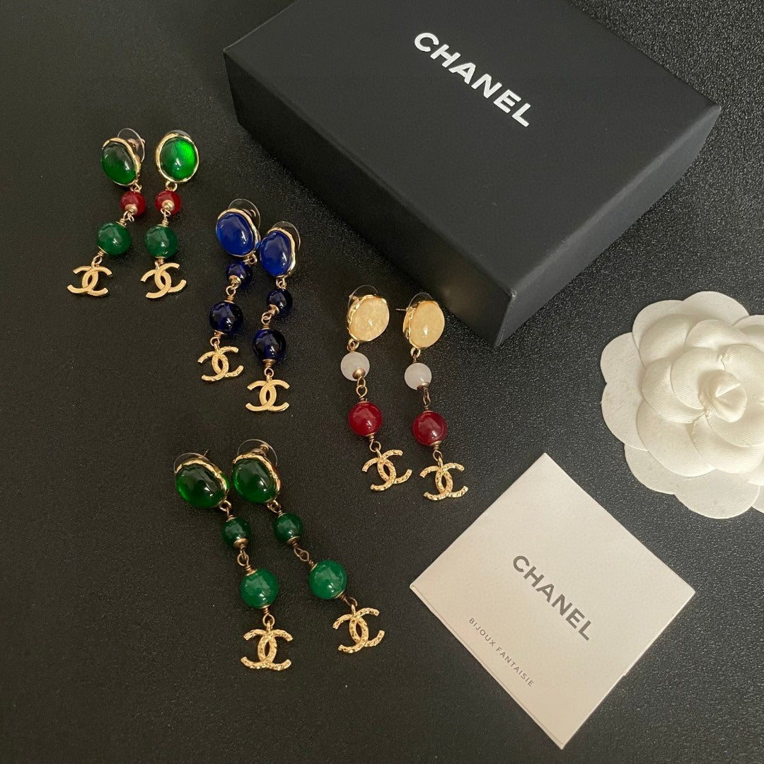 Double-C Emblem Statement Earrings in Polished Metal-Tone – Design 037 close-up detail