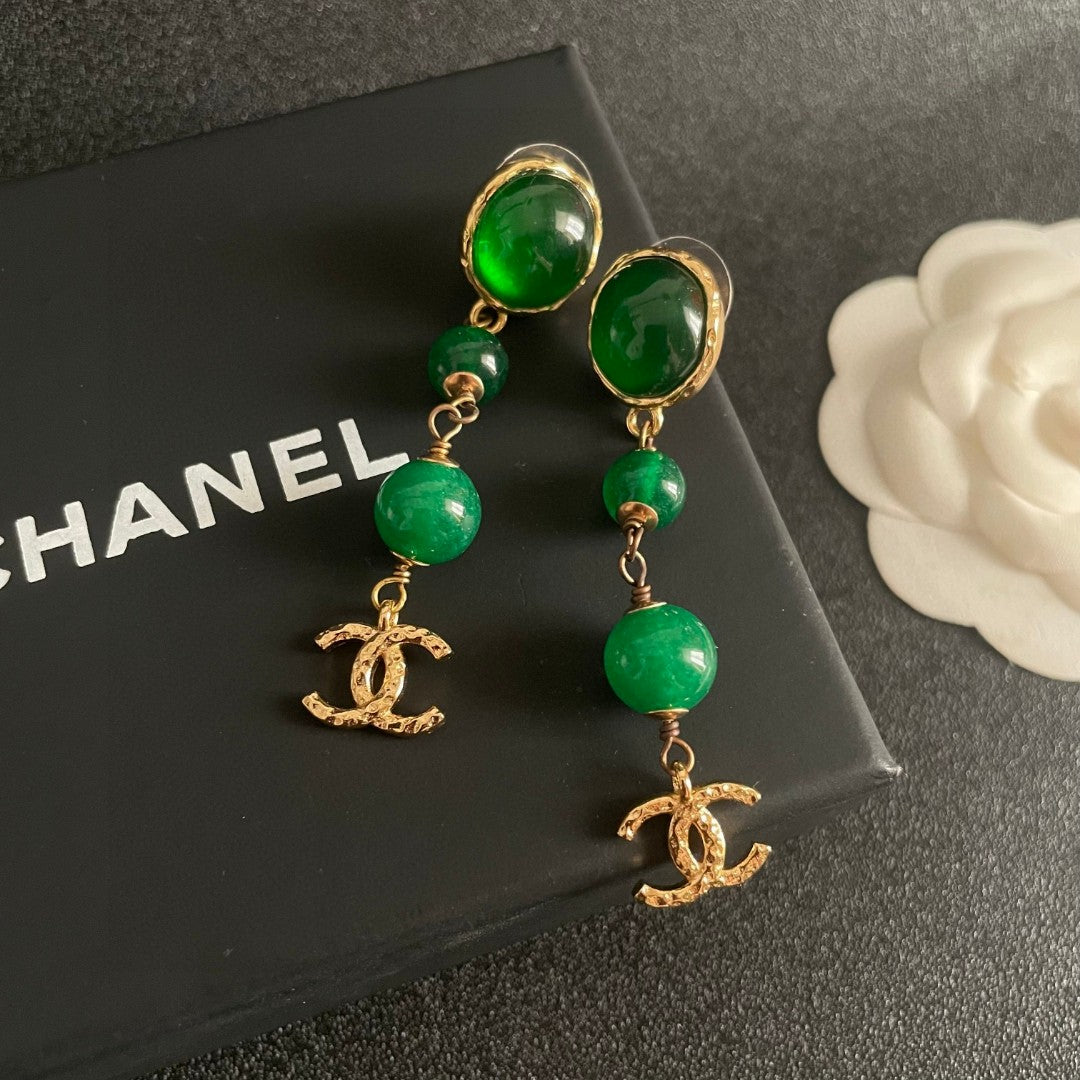 Double-C Emblem Statement Earrings in Polished Metal-Tone – Design 037 detail view