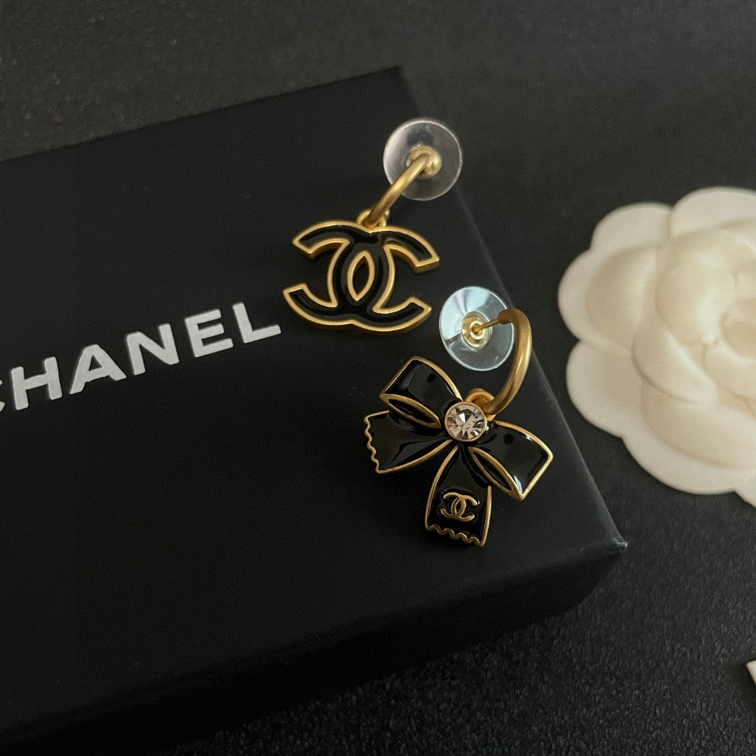 Double-C Emblem Statement Earrings in Polished Metal-Tone – Design 033 detail view