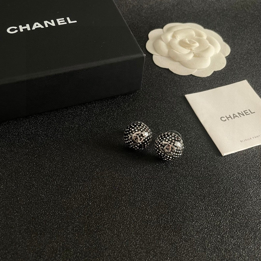 Double-C Emblem Crystal-Accent Stud Earrings – Design 028 styled product view