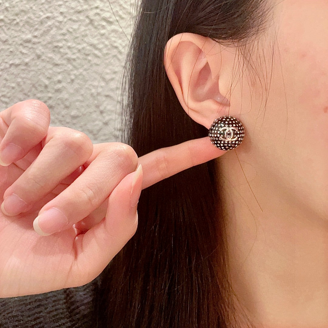 Double-C Emblem Crystal-Accent Stud Earrings – Design 028 front product view