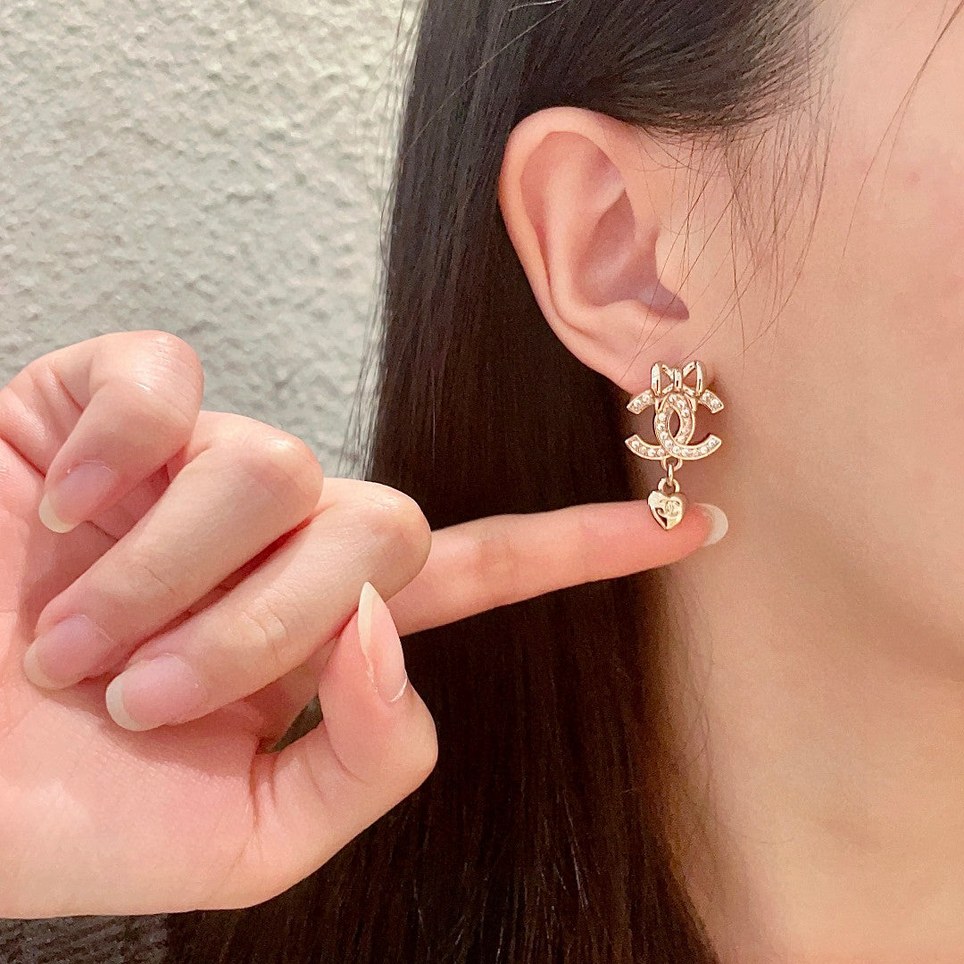 Double-C Emblem Crystal-Accent Statement Earrings – Design 019 front product view