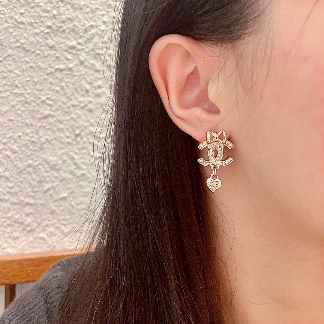 Double-C Emblem Crystal-Accent Statement Earrings – Design 019 detail view