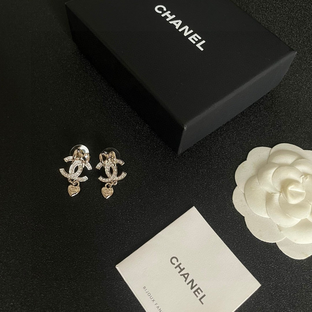 Double-C Emblem Crystal-Accent Statement Earrings – Design 019 close-up detail