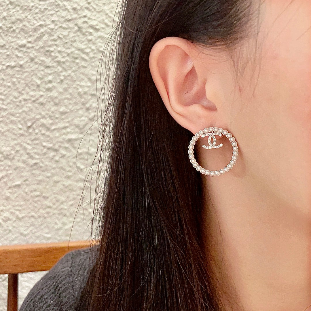 Double-C Emblem Crystal-Accent Stud Earrings – Design 027 detail view