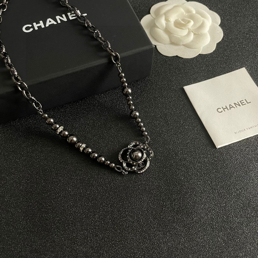Camellia Pendant Necklace in Black-Tone styled product view
