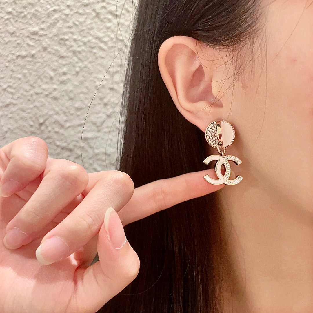 Double-C Emblem Crystal-Accent Statement Earrings – Design 018 detail view