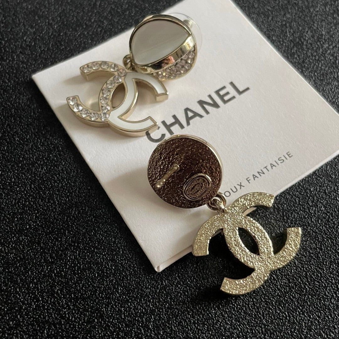 Double-C Emblem Crystal-Accent Statement Earrings – Design 018 front product view
