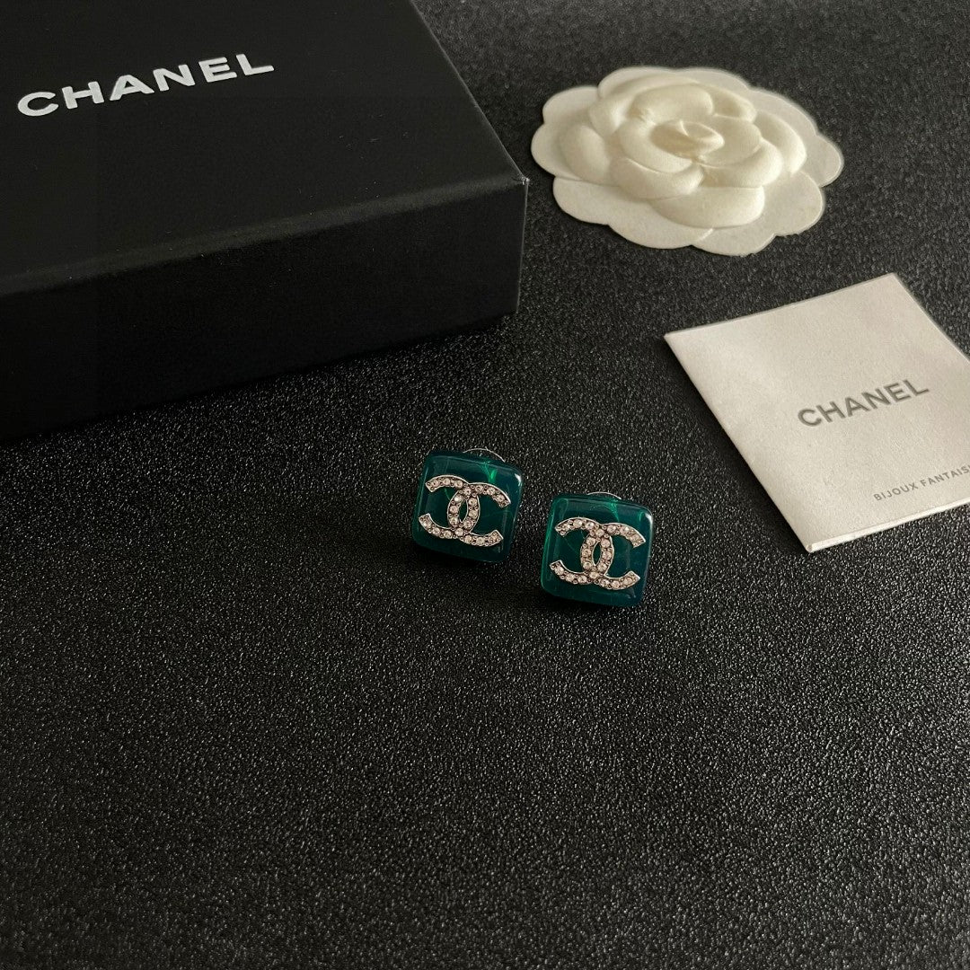 Double-C Emblem Crystal-Accent Stud Earrings – Design 024 styled product view
