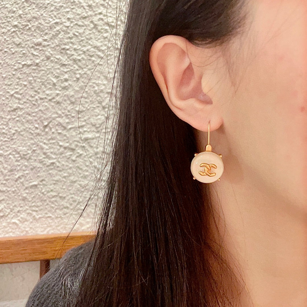 Double-C Emblem Statement Earrings in Polished Metal-Tone – Design 026 detail view