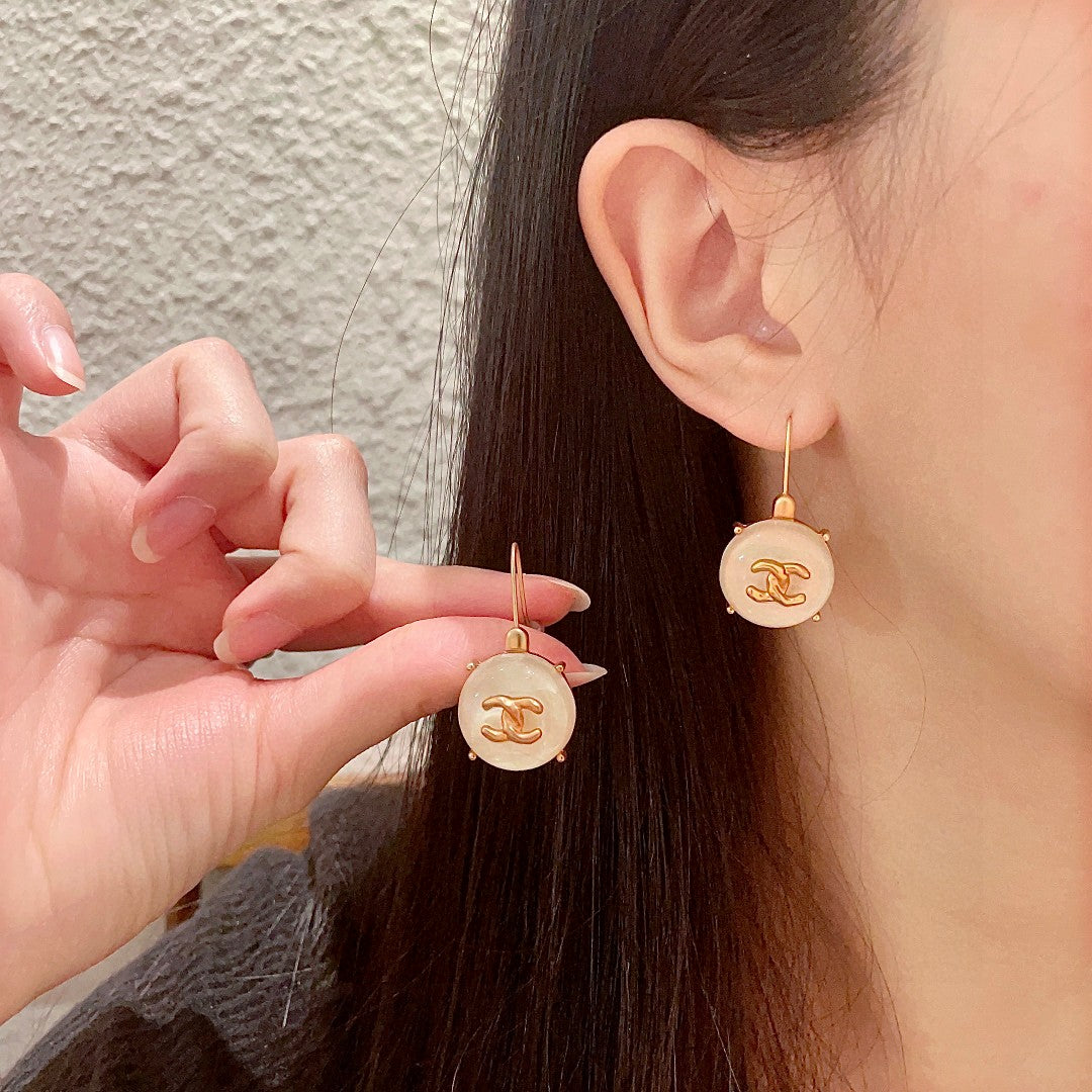 Double-C Emblem Statement Earrings in Polished Metal-Tone – Design 026 main product view