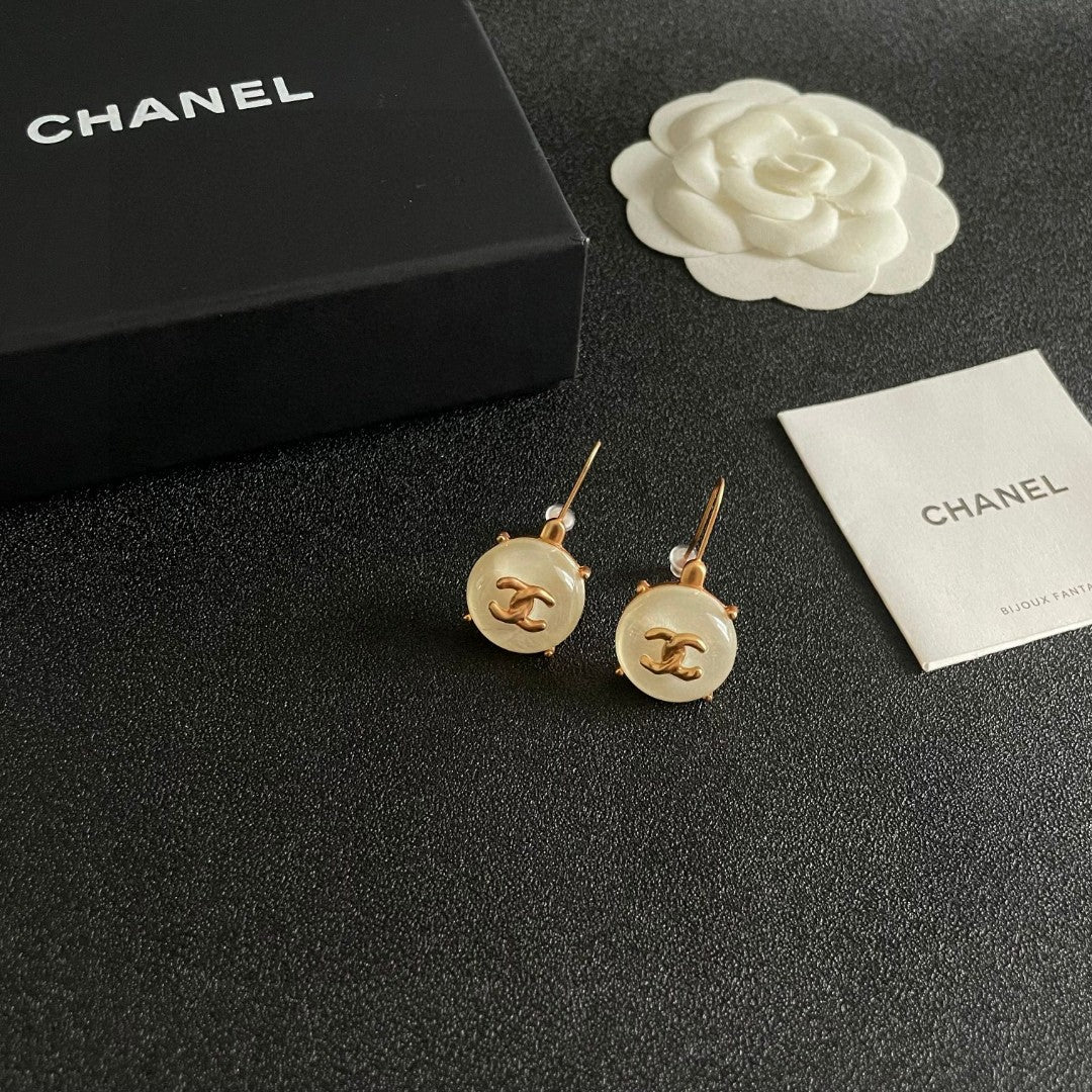 Double-C Emblem Statement Earrings in Polished Metal-Tone – Design 026 styled product view