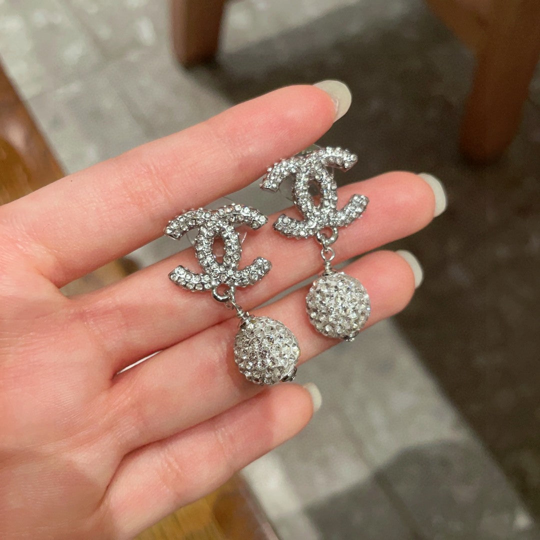 Double-C Emblem Crystal-Accent Statement Earrings – Design 016 side detail