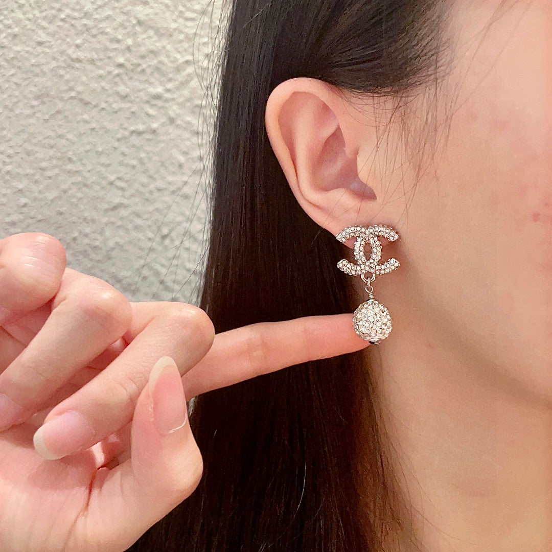 Double-C Emblem Crystal-Accent Statement Earrings – Design 016 front product view