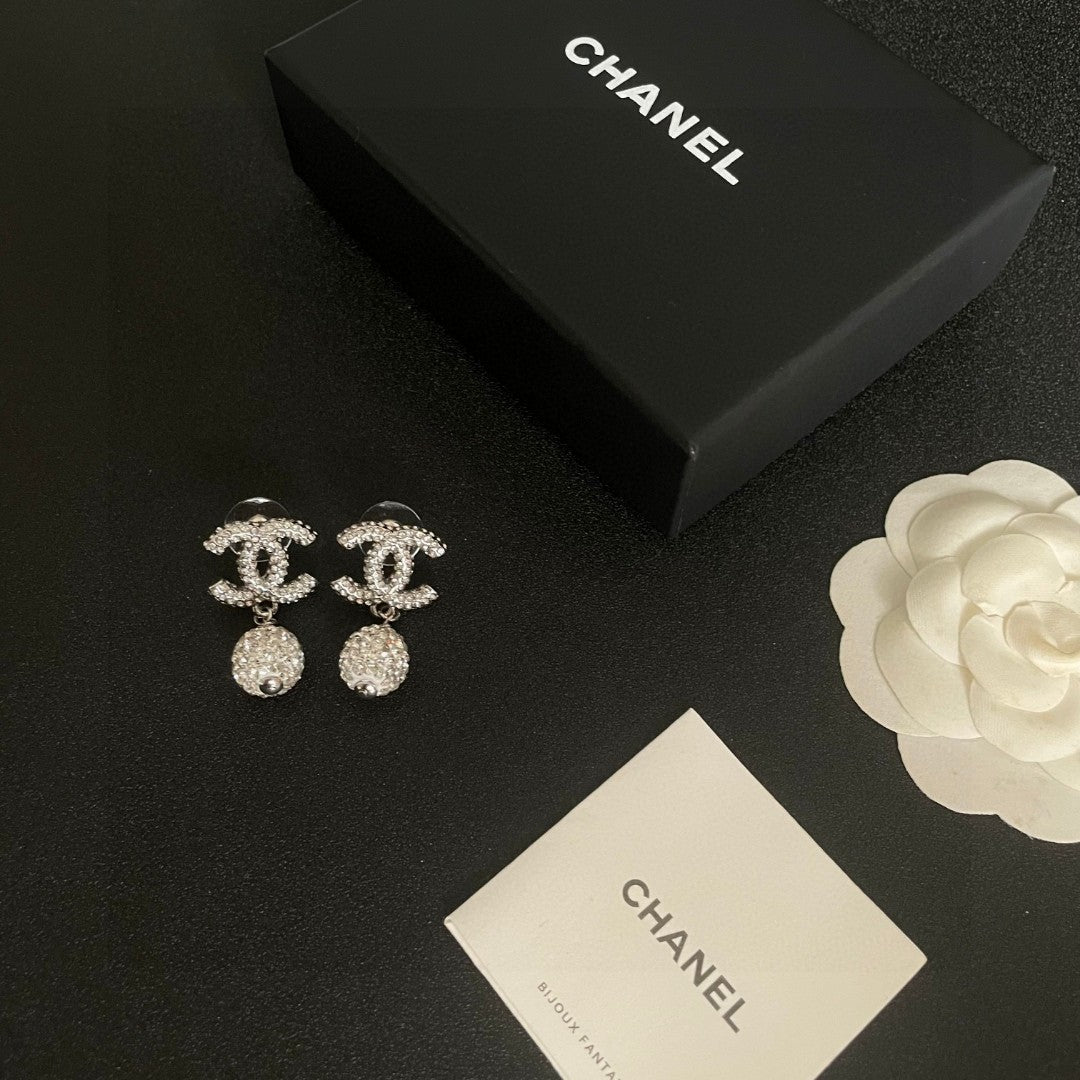Double-C Emblem Crystal-Accent Statement Earrings – Design 016 close-up detail